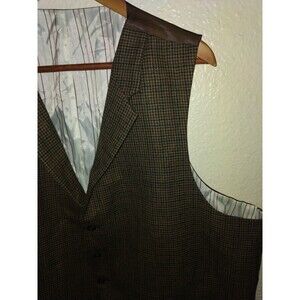 52R Vest Waistcoat belt Brown Blue black Tooth Check Plaid Wool Tweed NWOT